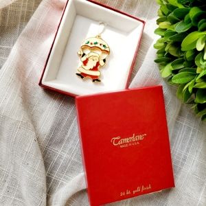 Vintage Camerlane Parachuting Santa Ornament 24 Kt. Gold Plated